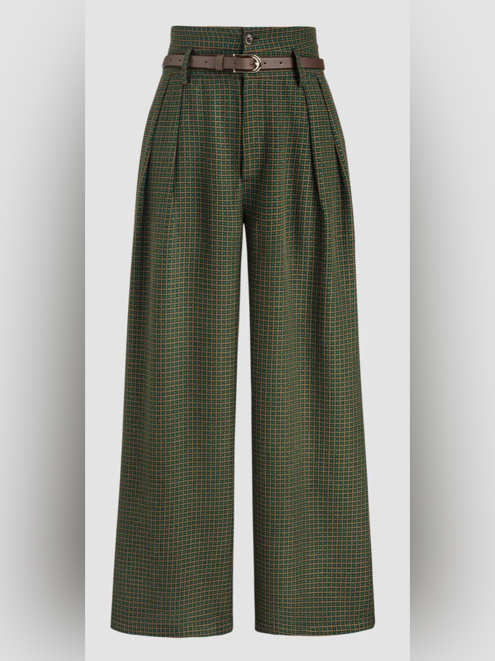 NWT Women’s Cider Green Houndstooth Wide Leg High-Rise Pants Large W/ Belt